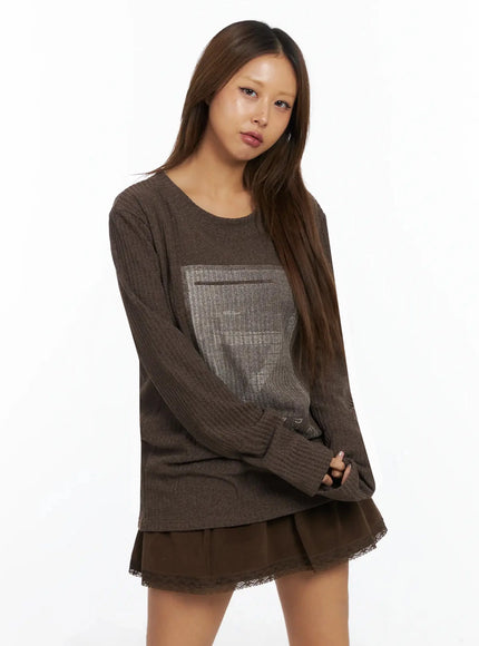 seven-graphic-knit-top-id503 / Brown