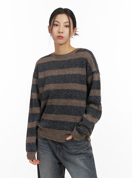 striped-knitted-sweater-ij503 / Brown