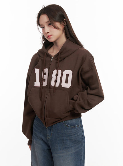 casual-embroidered-hooded-crop-jacket-ij510 / Brown