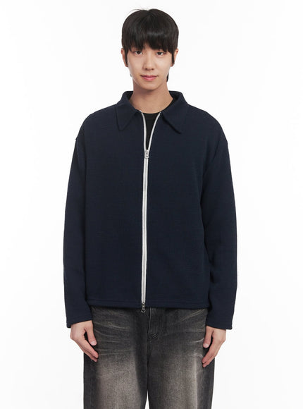 mens-zip-up-collared-cardigan-jacket-im518 / Dark blue