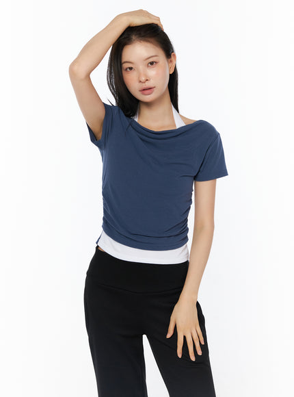 off-shoulder-halter-neck-tee-iu516 / Dark blue
