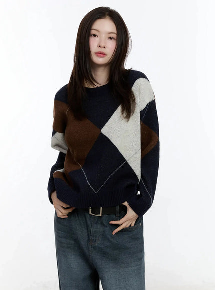 argyle-pattern-knit-sweater-id526 / Dark blue