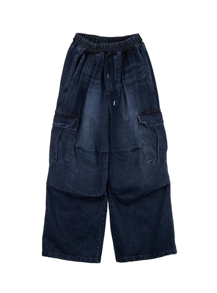 mens-wide-fit-denim-cargo-jeans-id427 / Dark blue