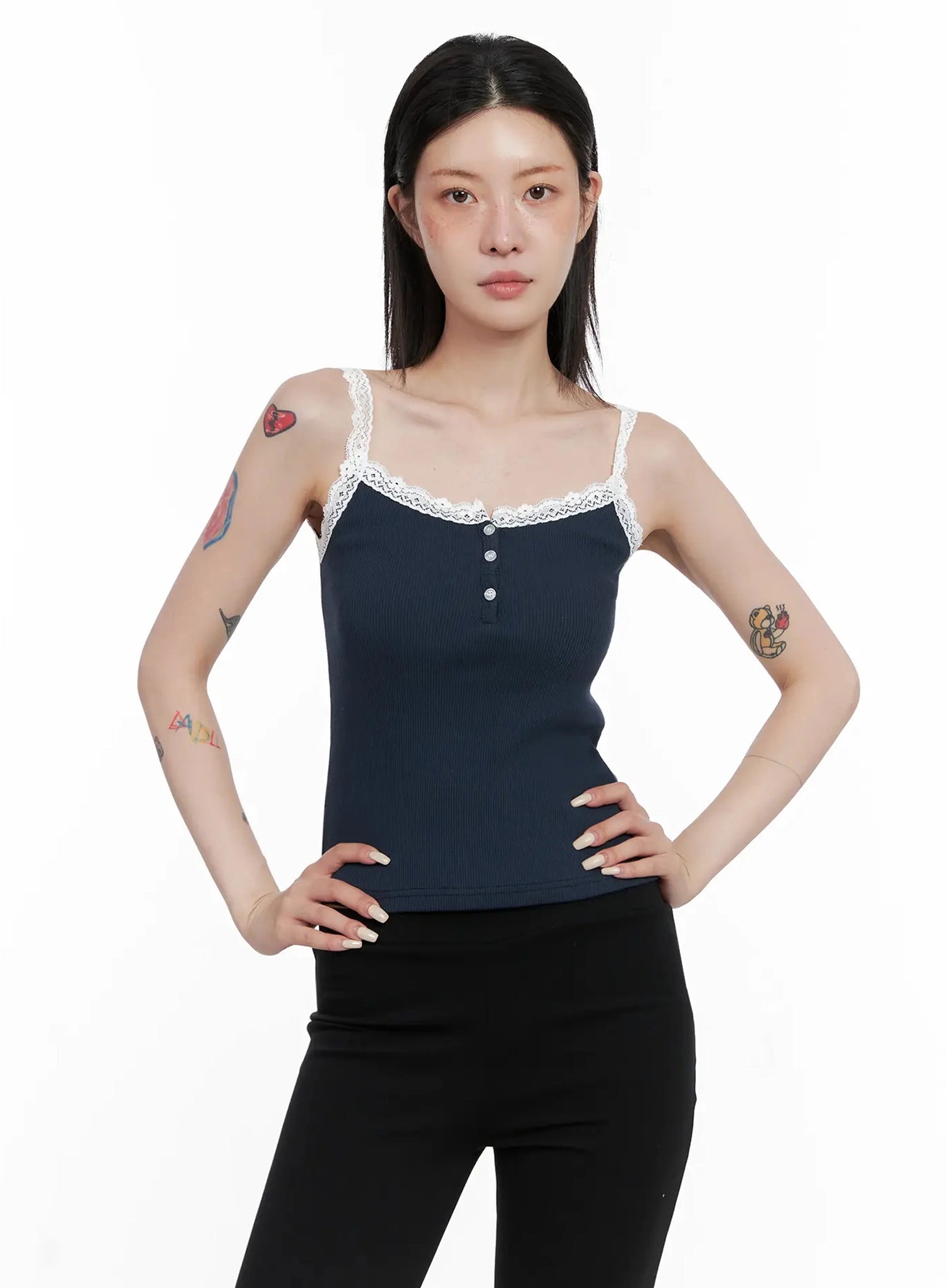 lace-trim-tank-top-is508 / Dark blue