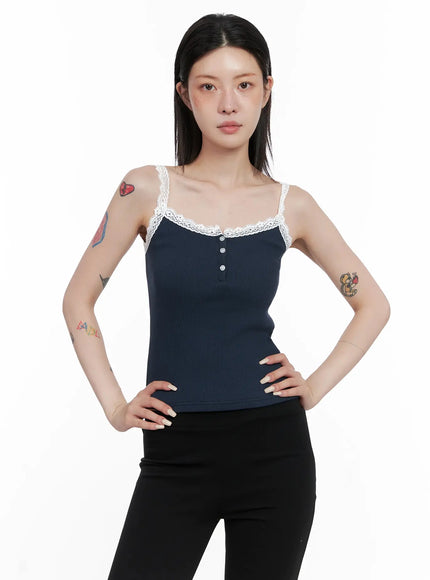 lace-trim-tank-top-is508 / Dark blue