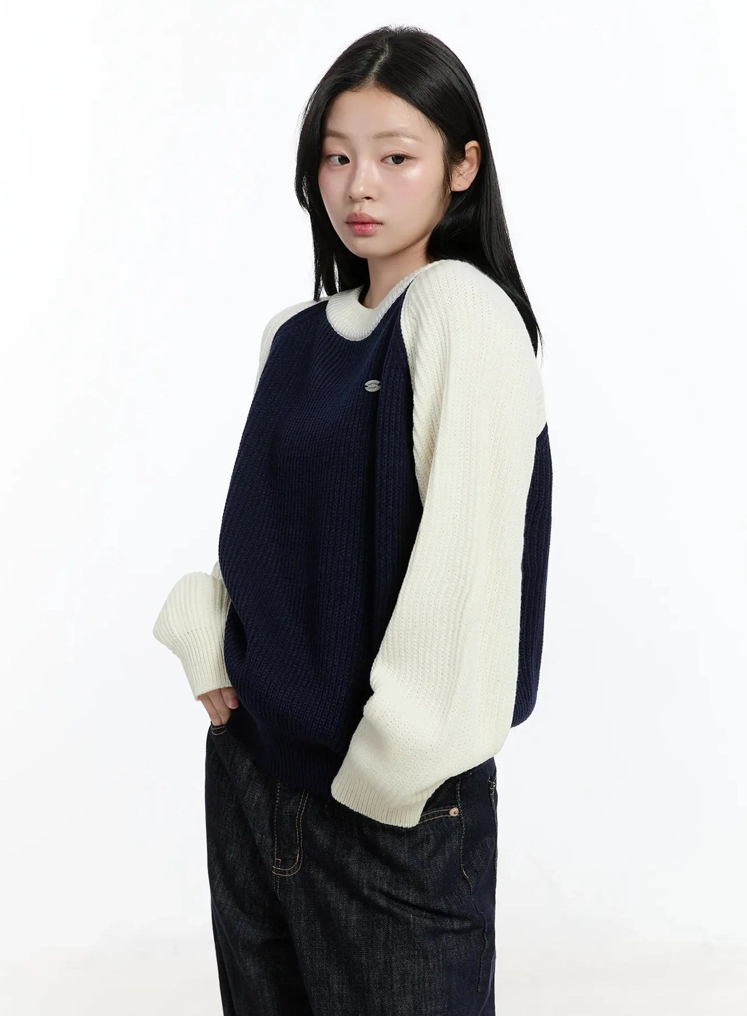 colorblock-knit-sweater-im519 / Dark blue