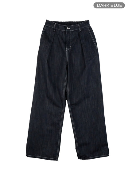 mens-stitched-pintuck-wide-leg-pants-ig409 / Dark blue