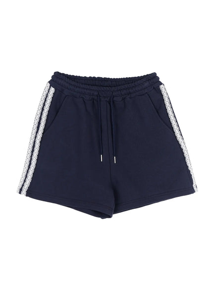 lace-trim-track-shorts-iu519 / Dark blue