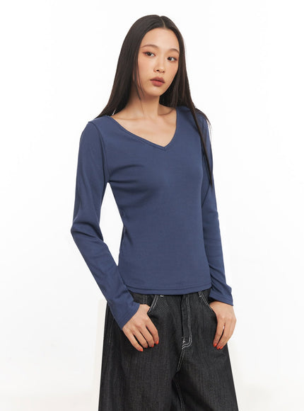 v-neck-long-sleeve-top-ia507 / Dark blue