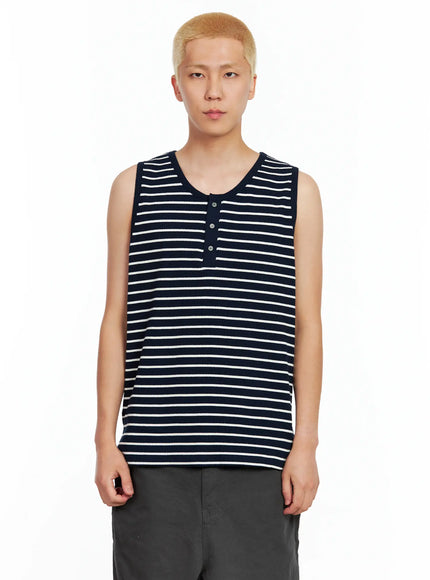 mens-striped-henley-tank-top-il511 / Dark blue