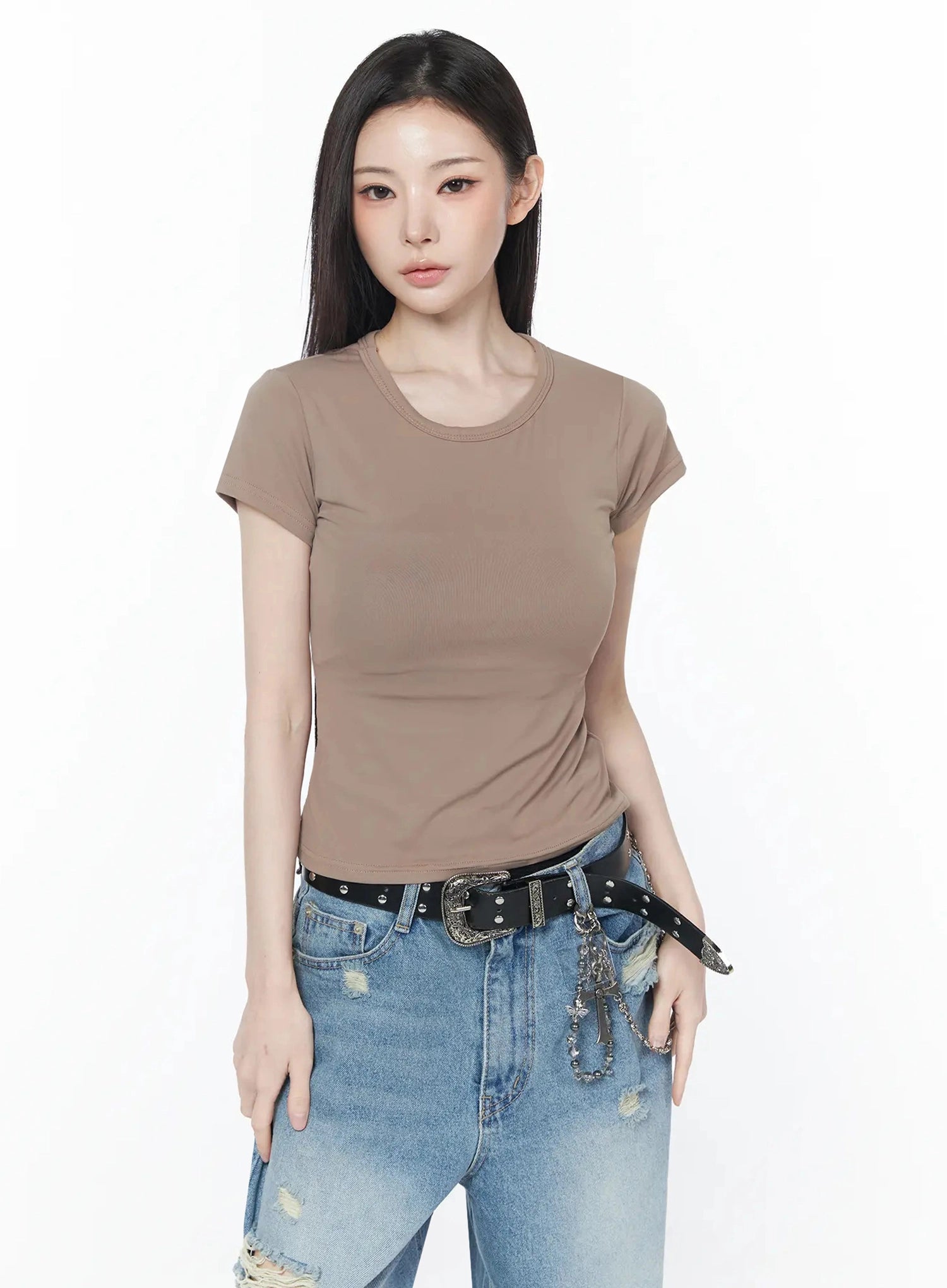 stretch-cap-sleeve-tee-iu512 / Dark brown