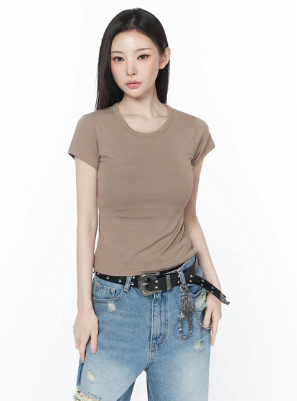 stretch-cap-sleeve-tee-iu512 / Dark brown