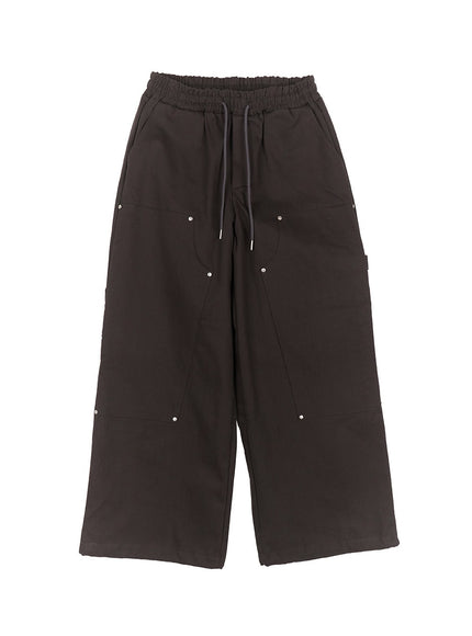 mens-stud-cotton-wide-leg-pants-im528 / Dark gray