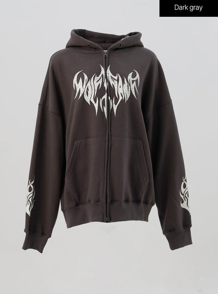 grunge-graphic-zip-up-hoodie-is322 / Dark gray