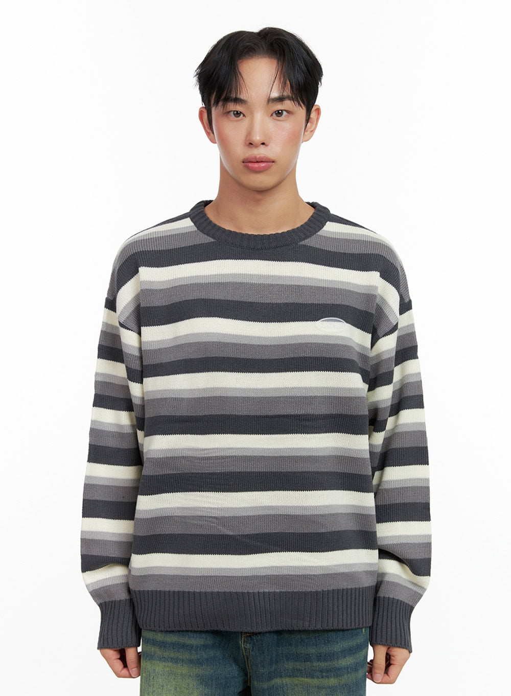 mens-striped-round-neck-sweater-in426 / black