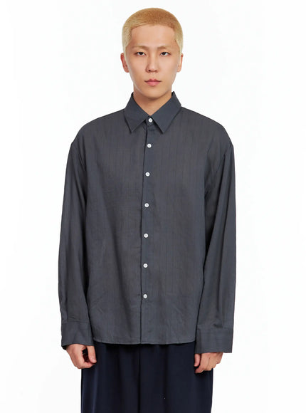 mens-linen-button-up-shirt-il514 / Dark gray
