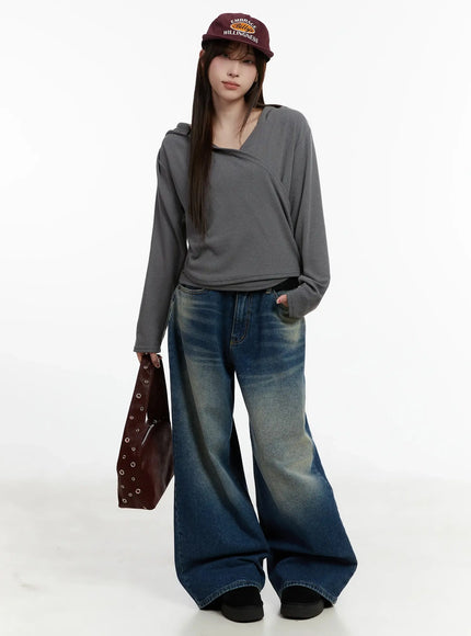 ribbed-wrap-hoodie-top-id525 / Dark gray