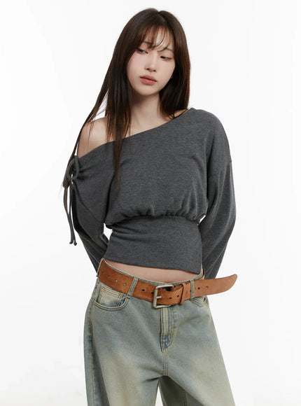 off-shoulder-knit-sweatshirt-ij521 / Dark gray