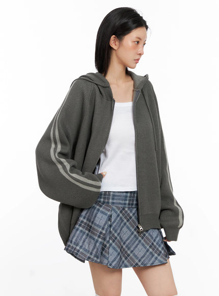 striped-sleeve-casual-hoodie-is515 / Dark gray