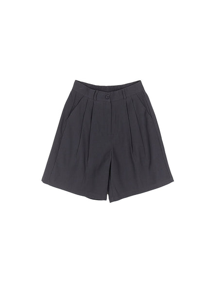 pintuck-cotton-midi-shorts-iy508 / Dark gray