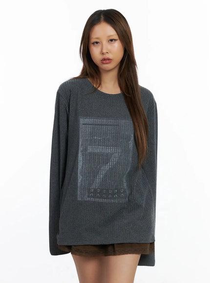 seven-graphic-knit-top-id503 / Dark gray