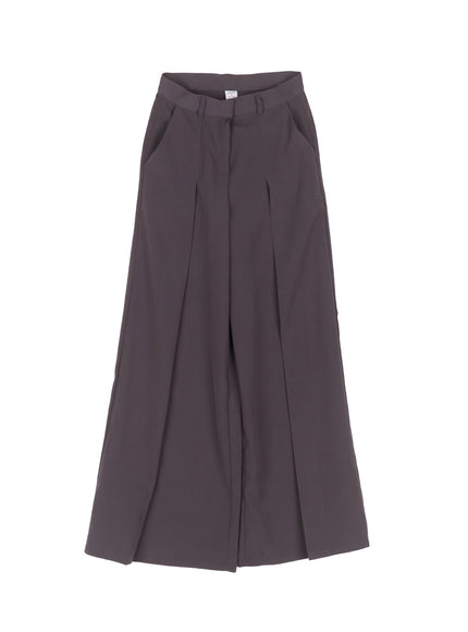 pintuck-wide-leg-slacks-iy502 / Dark gray