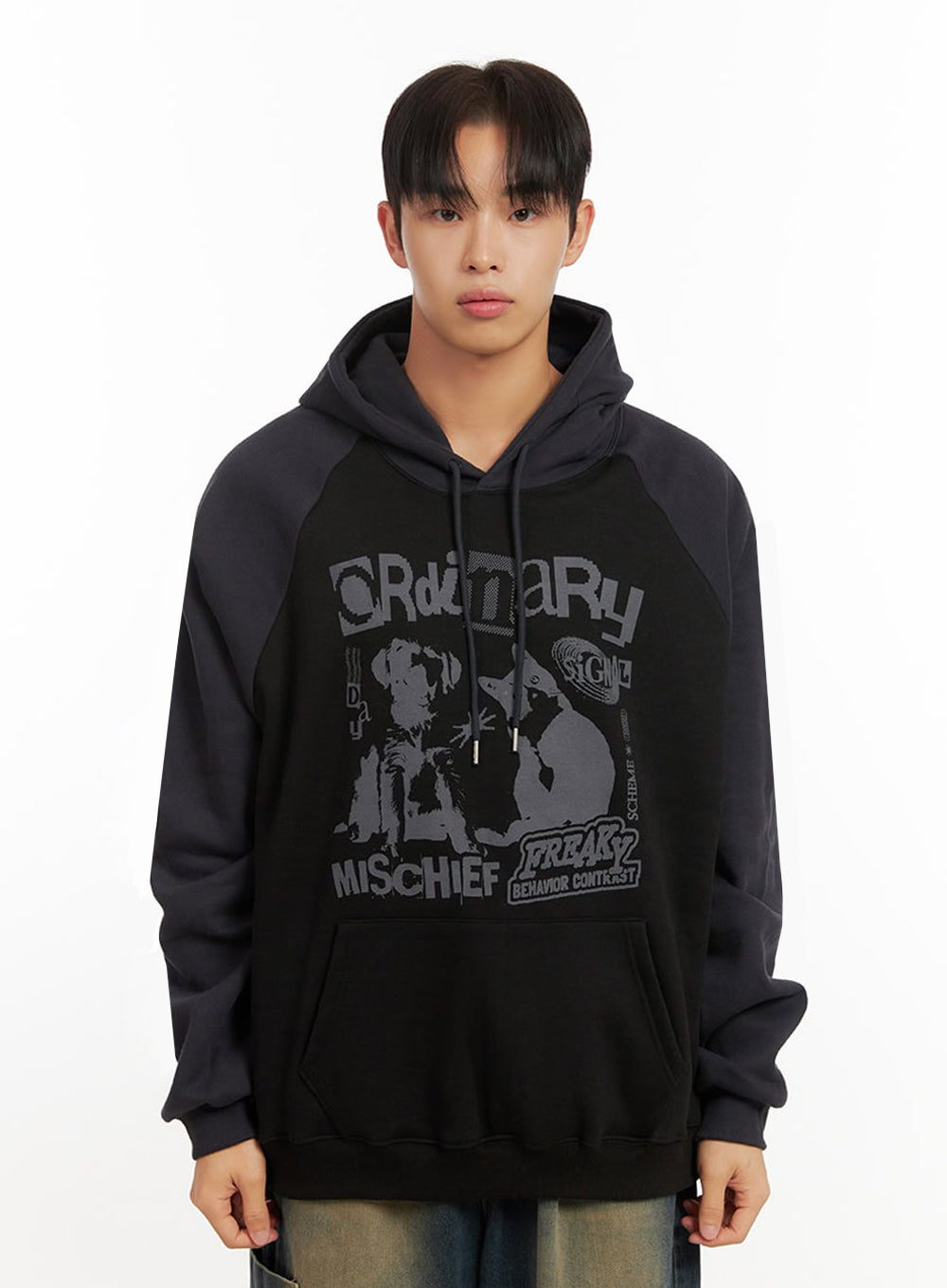 mens-loose-fit-graphic-hoodie-id413 / Dark gray