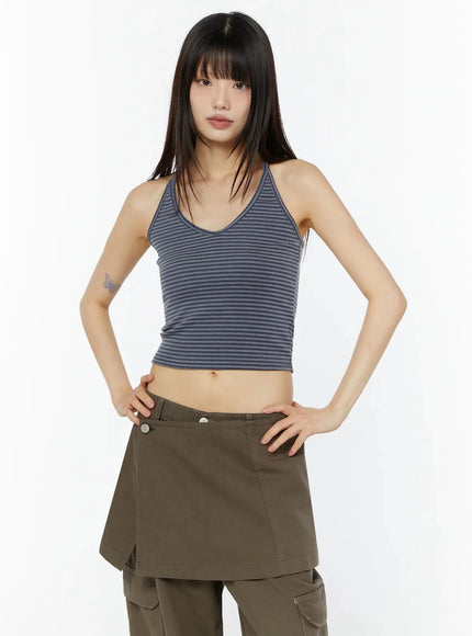 striped-halter-neck-crop-top-iu518 / Dark gray