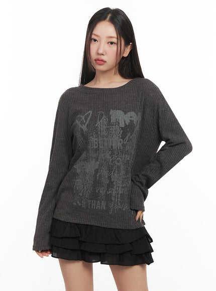urban-graphic-long-sleeve-top-im525 / Dark gray