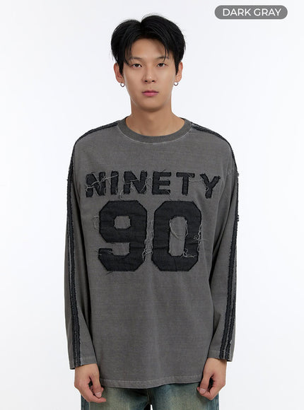 mens-patchwork-round-neck-long-sleeve-shirt-io428 / Dark gray