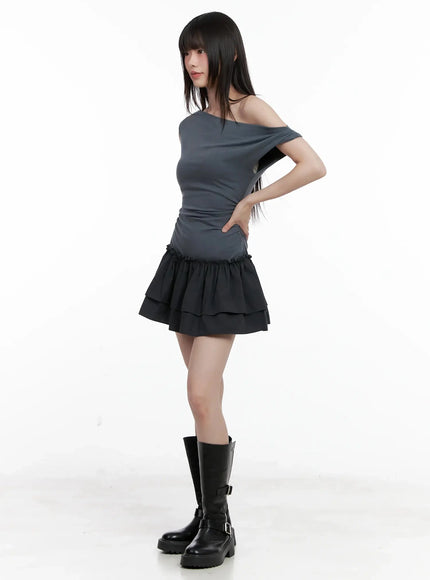 asymmetrical-ruffle-off-shoulder-dress-il531 / Dark gray
