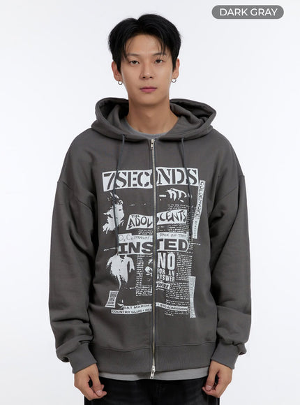 mens-graphic-print-oversized-zip-up-hoodie-io428 / Dark gray