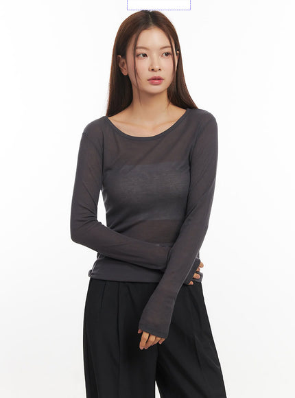 essential-sheer-long-sleeve-top-im524 / Dark gray
