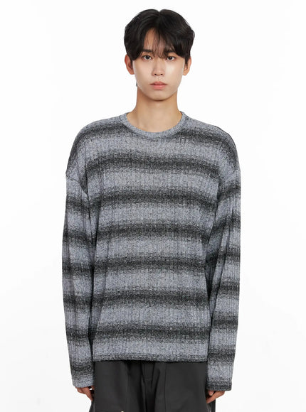 mens-ribbed-striped-long-sleeve-shirt-io516 / Dark gray
