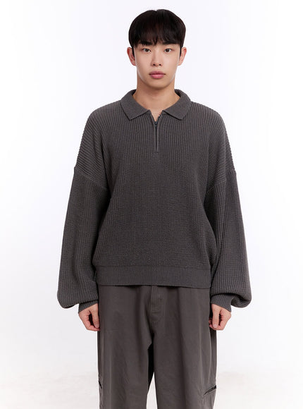 mens-ribbed-half-zip-sweater-im512 / Dark gray