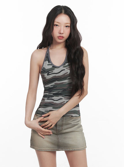 camo-halter-neck-cami-top-im528 / Dark gray