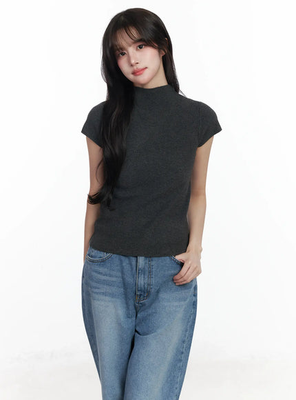 short-sleeve-knit-top-ij529 / Dark gray