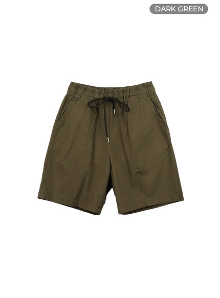 mens-linen-banded-shorts-iy416 / Dark green