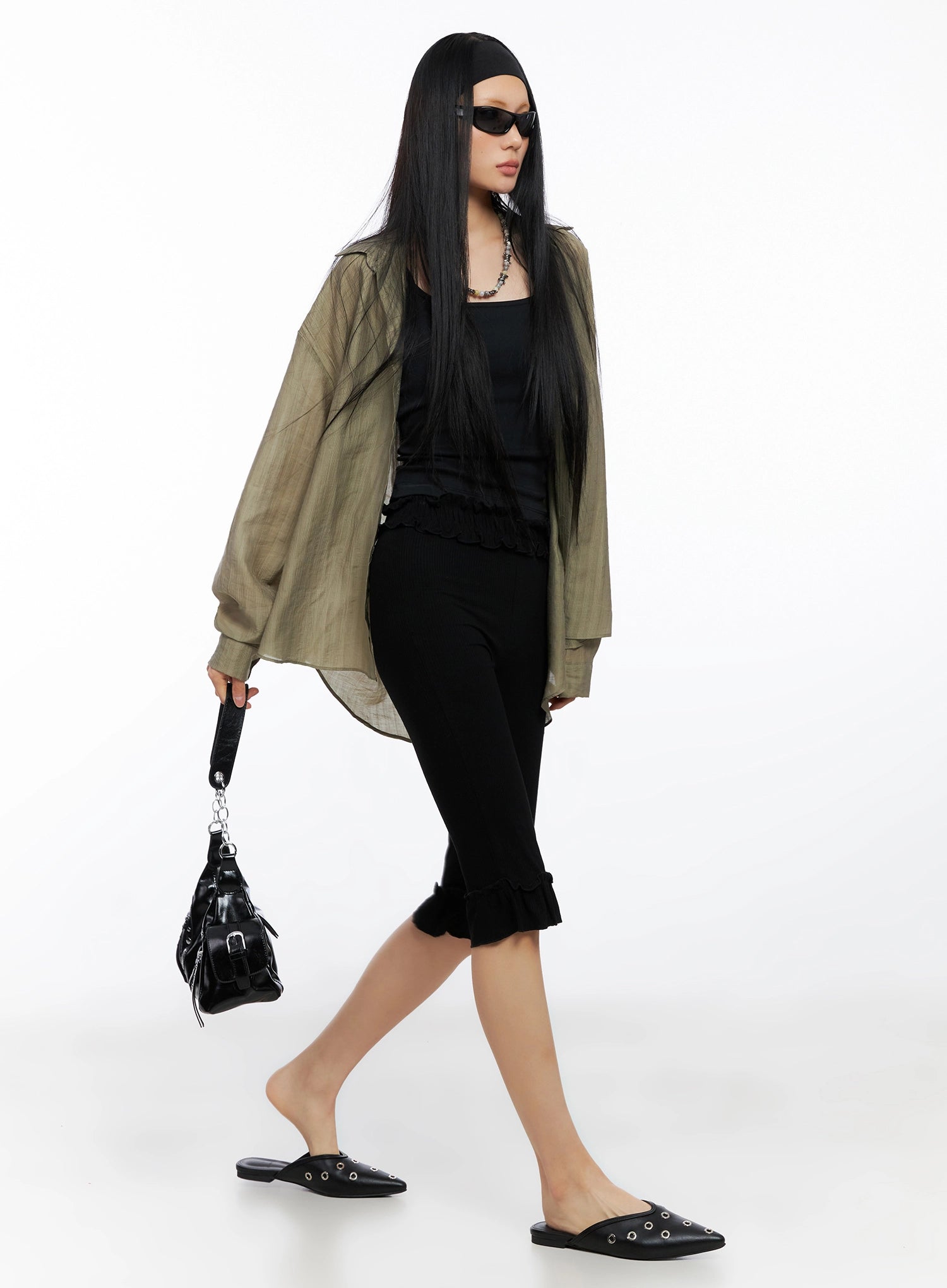 sheer-oversized-long-sleeve-shirt-co516 / Dark green