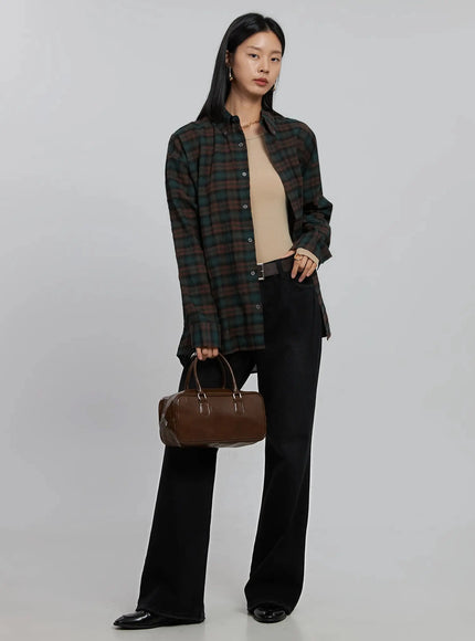 oversized-plaid-button-up-shirt-id504 / Dark green