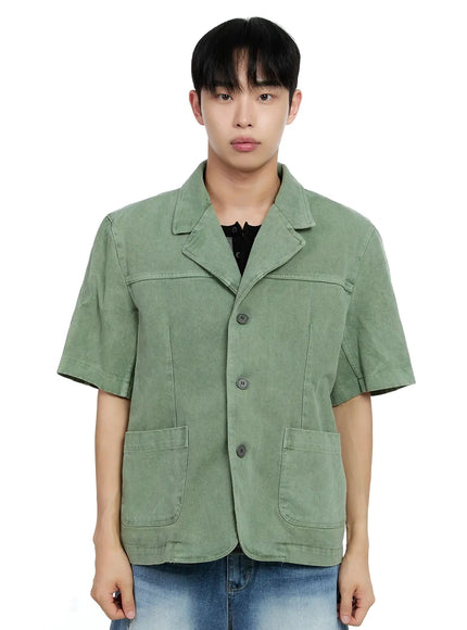 mens-short-sleeve-button-up-ig520 / Dark green