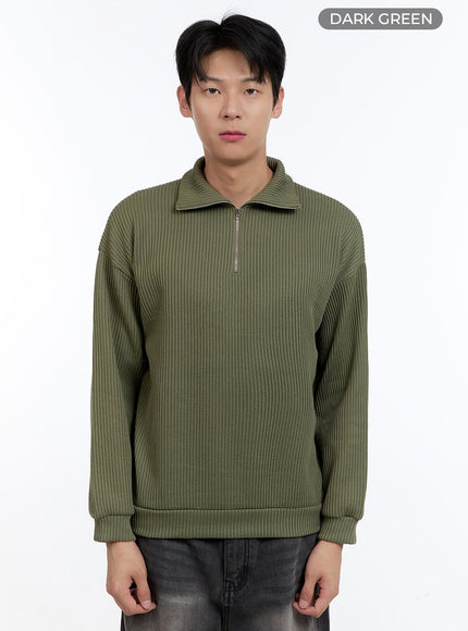 mens-soft-cable-knit-zip-up-pullover-ig427 / Dark green