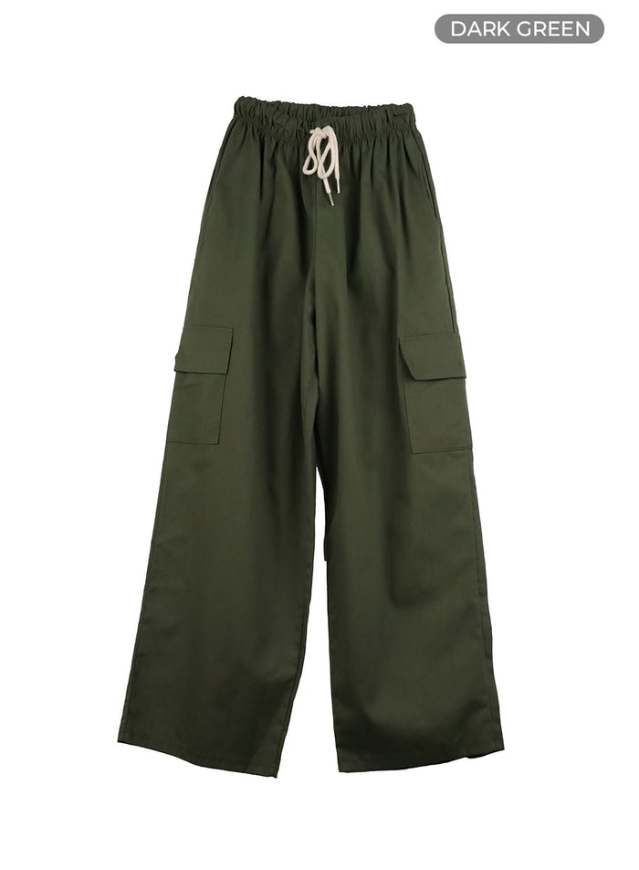 cargo-wide-leg-pants-iy410 / Dark green