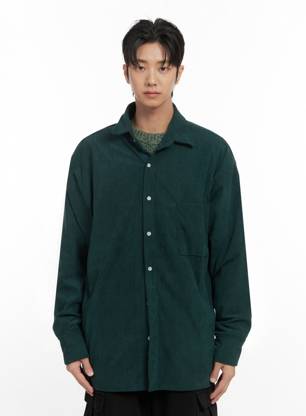 mens-corduroy-collared-button-up-shirt-id413 / Dark green