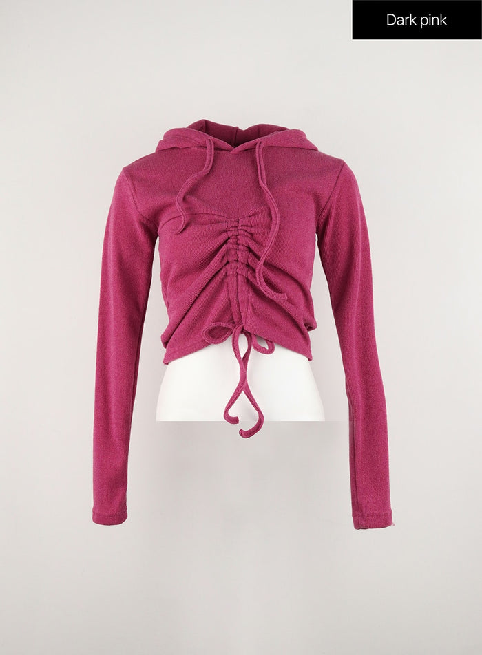 front-shirring-hoodie-sweater-in328 / Dark pink