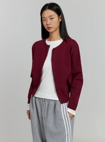 round-neck-knit-cardigan-ij505 / Dark red