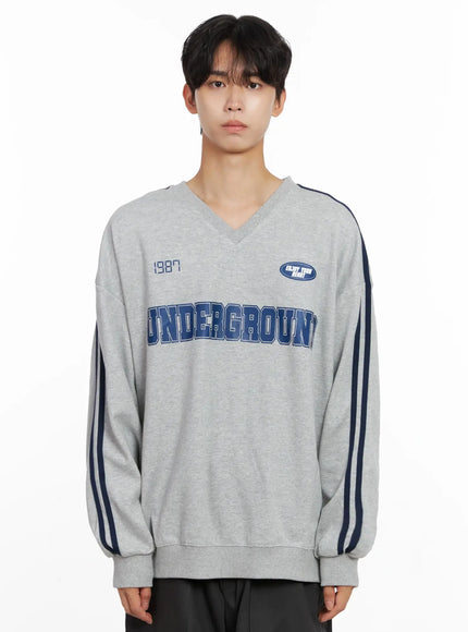 mens-graphic-v-neck-sweatshirt-io516 / Gray