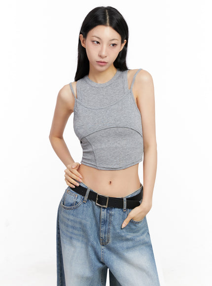 double-strap-sleeveless-crop-top-ig508 / Gray