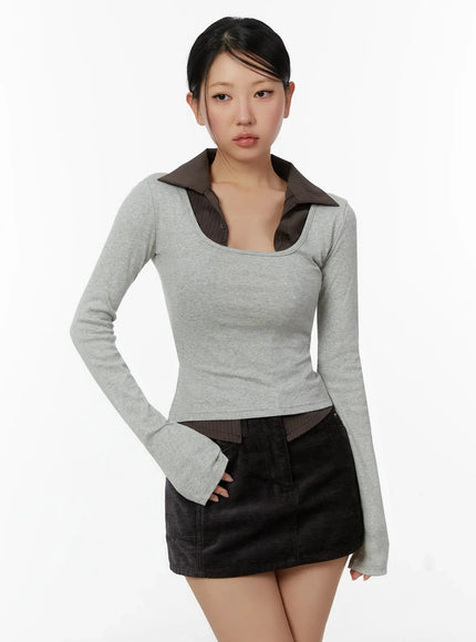 layered-collar-crop-top-id525 / Gray
