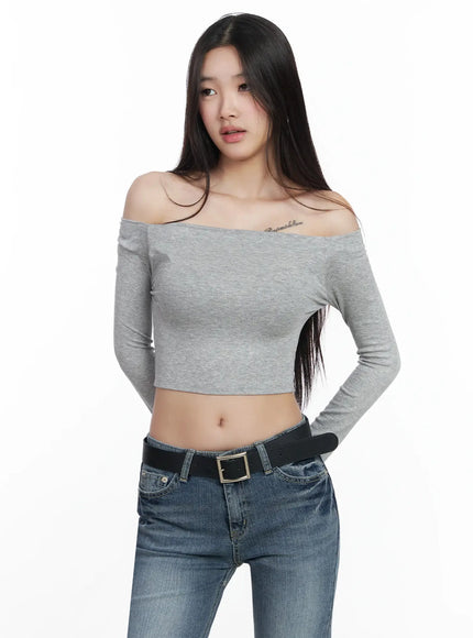 off-shoulder-ribbed-crop-top-im503 / Gray